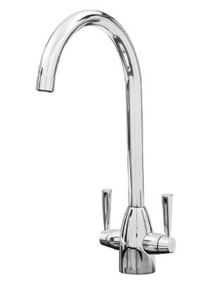 EVO RICHMOND CHROME MONO DUAL LEVER SWAN NECK KITCHEN SINK MIXER TAP with SWIVEL SPOUT, KTAP005CP